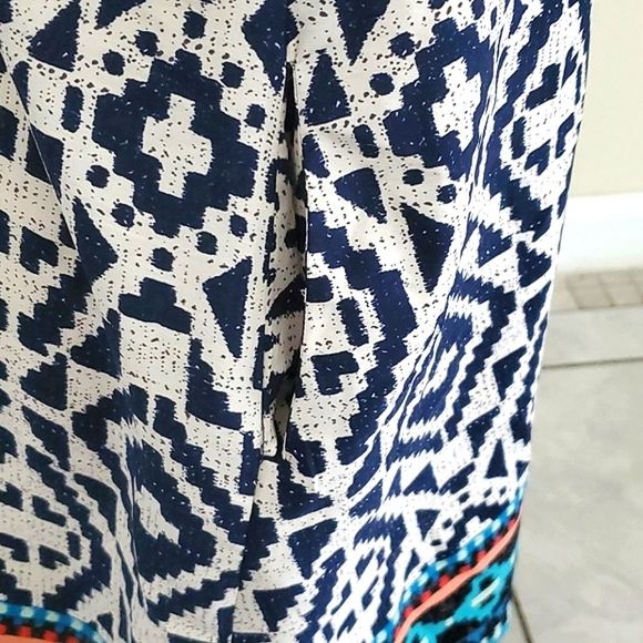 Zoe & Rose Boho Navy & White Lace Flowy Summer Festival Silky Shift Mini Dress - Picture 6 of 13